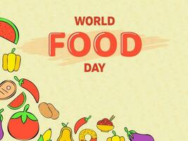 värld mat dag begrepp med frukter, grönsaker klotter på rostig brun bakgrund. vektor