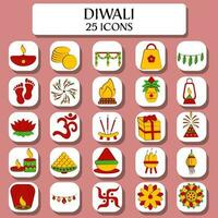illustration av skön diwali 25 ikon uppsättning i rosa bakgrund. vektor