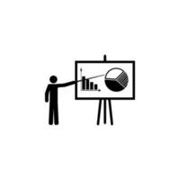 Geschäft Mann tun ein Präsentation mit Infografik, Diagramm, Diagramm Statistik und Geschäft Analyse Vektor Symbol Illustration