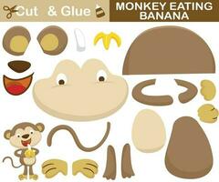 rolig apa äter banan. utbildning papper spel för barn. Skära ut och limning. vektor tecknad serie illustration