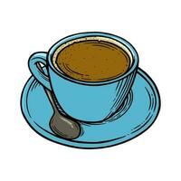 Kaffee Tasse mit Amerikaner. Tasse, Löffel und Untertasse einstellen zum heiß Kaffee. Vektor Illustration