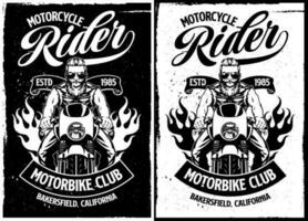 schwarz und Weiß T-Shirt Design von Motorrad Fahrer im texturiert vektor