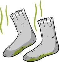 smutsig strumpa. de dålig stank. slarvig kläder. illaluktande tå. grå objekt för tvättning. tecknad serie platt illustration. grön Vinka. stinkande fötter vektor