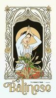 balinesisch Frau beten mit Natur Pflanze Hand gezeichnet Illustration vektor