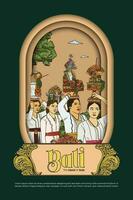 tidskrift eller bok omslag mall för turism kalander med mapeed tradition indonesiska balinesisk illustration vektor