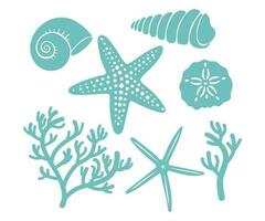Meer Muscheln, Seesterne, Auster und Muschel . einstellen von Meer Leben. Hand gezeichnet Vektor Illustration