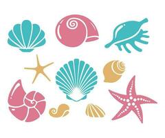 hav snäckor, sjöstjärnor, ostron och mussla . uppsättning av hav liv. hand dragen vektor illustration