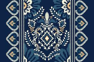 ikat blommig paisley broderi på Marin blå bakgrund.ikat etnisk orientalisk mönster traditionell.aztec stil abstrakt vektor illustration.design för textur, tyg, kläder, inslagning, dekoration, matta.