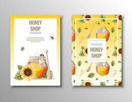 Flyer Vorlage mit Honig Produkte. Honig Geschäft, gesund natürlich Produktbanner, Poster, a4 Startseite zum Werbung vektor