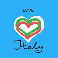 Slogan Liebe Italien mit Herzen Flagge farben.reisen Feiertag, Urlaub Banner. Italien Logo Symbol. vektor