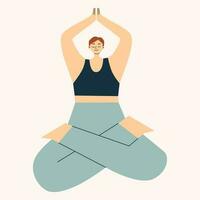 jung Frau tun Yoga Lotuspose. gesund Lebensstil. Vektor Hand gezeichnet Illustration isoliert auf Weiß Hintergrund.