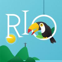 Rio-Schriftzug mit Tukan-Vektor-Hintergrund vektor