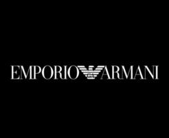 emporio Armani Marke Symbol Logo Weiß Design Kleider Mode Vektor Illustration mit schwarz Hintergrund