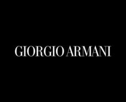 Giorgio Armani Logo Marke Kleider Symbol Name Weiß Design Mode Vektor Illustration mit schwarz Hintergrund