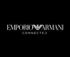 emporio Armani in Verbindung gebracht Marke Kleider Logo Symbol Weiß Design Mode Vektor Illustration mit schwarz Hintergrund