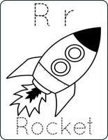 Brief rr Großbuchstaben und Kleinbuchstaben, süß Kinder Färbung ein Rakete, ABC Alphabet Rückverfolgung trainieren Arbeitsblatt von ein Rakete zum Kinder Lernen Englisch Wortschatz, und Handschrift Vektor Illustration