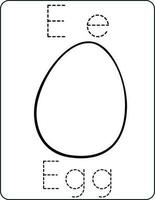 Brief ee, Großbuchstaben und Kleinbuchstaben, süß Kinder Färbung ein Ei, ABC Alphabet Rückverfolgung trainieren Arbeitsblatt von ein Ei zum Kinder Lernen Englisch Wortschatz, und Handschrift Vektor Illustration