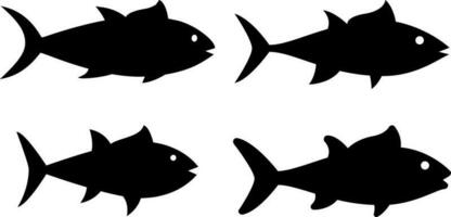 Thunfisch Symbol Satz. Thunfisch Fisch Silhouette Symbol Vektor Illustration. Thunfisch zum Design hinsichtlich Fisch, Meer, Ozean, Wasser, Angeln, unter Wasser oder Natur. Fisch Symbol Blatt