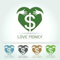 dollar tecken ikon, kram och kärlek spara pengar begrepp vektor