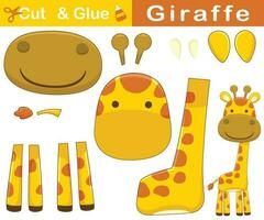 rolig leende giraff. utbildning papper spel för barn. Skära ut och limning. vektor tecknad serie illustration