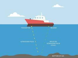 ljud navigering och sträcker sig. ekolod reflekterad ljud vågor eko. hav akustisk plats vektor