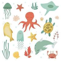Vektor einstellen mit süß Meer Tiere, Muscheln und Ozean