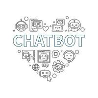 Chatbot Herz Konzept Linie Banner. ich Liebe Chat-Bots Vektor herzförmig Illustration