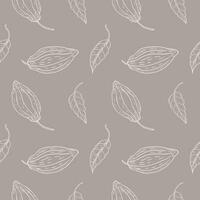 nahtlos Muster mit Kakao Früchte und Kakao Pflanze auf ein grau Hintergrund. ein Menge von Kakao, wiederholen Hintergrund, Ornament. Hand gezeichnet.boho schick Stil. Verpackung, Textilien, Lügendetektor, Drucken.Vektor vektor