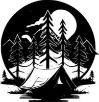 Camping - - schwarz und Weiß isoliert Symbol - - Vektor Illustration