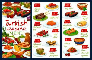 turkiska kök mat maträtter, restaurang meny vektor