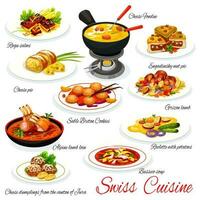 schweizerisch Küche Essen Teller, traditionell Mahlzeiten Speisekarte vektor