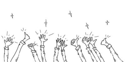 klotter händer applåder ovation. applåder, tummen upp gest på hand dragen stil. vektor illustration