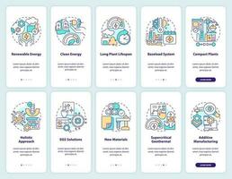 geotermisk kraft onboarding mobil app skärm uppsättning. fördelar, trender genomgång 5 steg redigerbar grafisk instruktioner med linjär begrepp. ui, ux, gui mall vektor