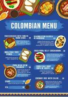 kolumbianisch Küche Vektor Speisekarte Mahlzeiten von Kolumbien