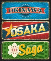 Saga, okinawa und Osaka Japan Regionen Zinn Teller vektor