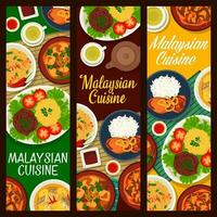 malaysiska kök mat, maträtter och måltider banderoller vektor