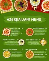 Aserbaidschaner Küche Vektor Speisekarte Vorlage, Mahlzeiten