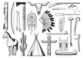 inföding amerikaner, indianer kultur symboler, vapen vektor