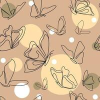 fliegend Schmetterlinge Linie Zeichnung auf Beige Hintergrund mit Pastell- Kreise Vektor Illustration zum Mode Druck, Textil, Papier, Hintergrund. jeweils Schicht ist isoliert und editierbar