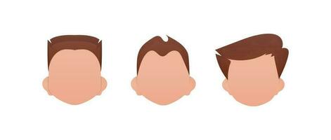 uppsättning av ansikten av Pojkar med annorlunda stilar av frisyr. isolerat på vit bakgrund. vetkaran illustration. vektor