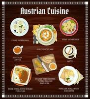 österreichisch Küche Speisekarte, Vektor Essen und Getränke