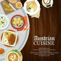 österrikiska kök meny omslag, kött mat och dryck vektor