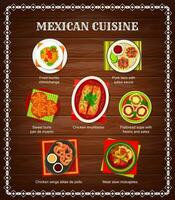 mexikansk mat meny, mexico kök maträtter och salsa vektor