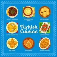 turkiska kök meny, maträtter av arab halal mat vektor