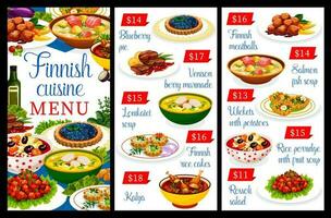 finska kök restaurang meny, mat av finland vektor