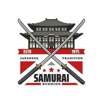 samuraj bushido ikon, japansk katanas, pagod vektor