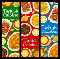 turkiska kök meny måltider banderoller av arab maträtter vektor