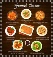 Spanisch Küche Vektor Speisekarte Essen Mahlzeiten