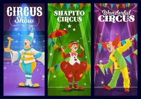 shapito cirkus clowner, gycklare och harlekin vektor