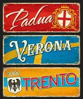 Padua, verona och trento italiensk städer klistermärken vektor